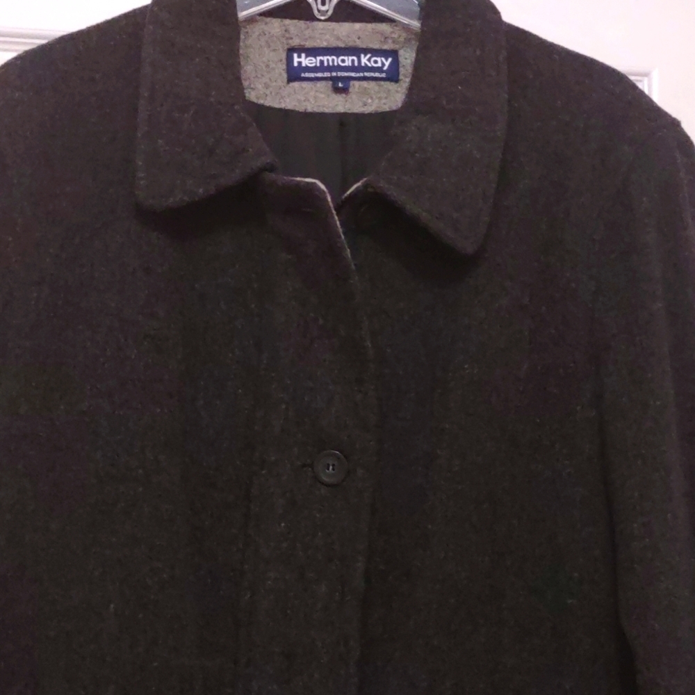 Herman Kay Gray 100% Wool Coat Size L - Picture 6 of 7